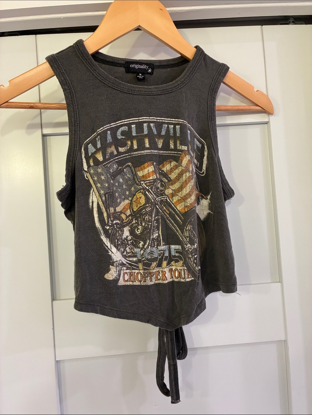 Originality. Dark Gray Nashville Graphic Crop Tank